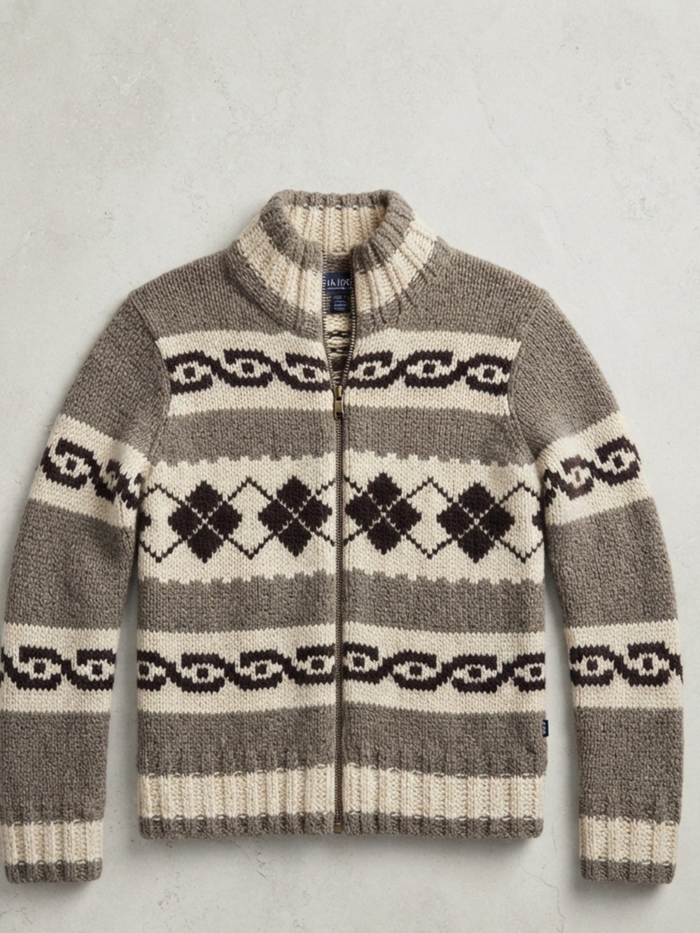 American Eagle Outfitters Wool Alpaca Gray & Cream Patterned Zip-Up Sweater Sz M - Picture 13 of 13